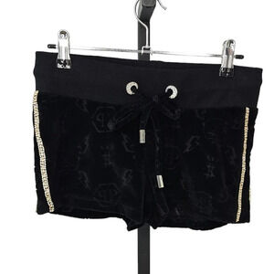 Philipp Plein Monogram Drawstring Shorts Size XS Black Rhinestones Cotton